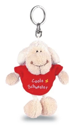 Nici 31554 Schlüsselanhänger Schaf Weiß T-Shirt Rot "Coole Schwester" Ca 10cm