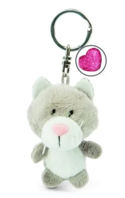 Nici 47531 Schlüsselanhänger Graue Katze Plüsch 7cm Herz-Symbol