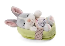 Nici 48706 Sleeping Pets Bunnies Hase Grau 12cm Schlafend Im Körbchen Grün