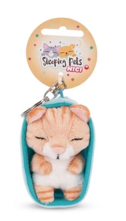 Nici 48837 Schlüsselanhänger Sleeping Pets 10cm Plüsch - Katze Braun Getigert